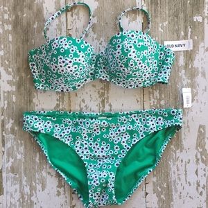 NWT Old Navy bikini green floral sz large